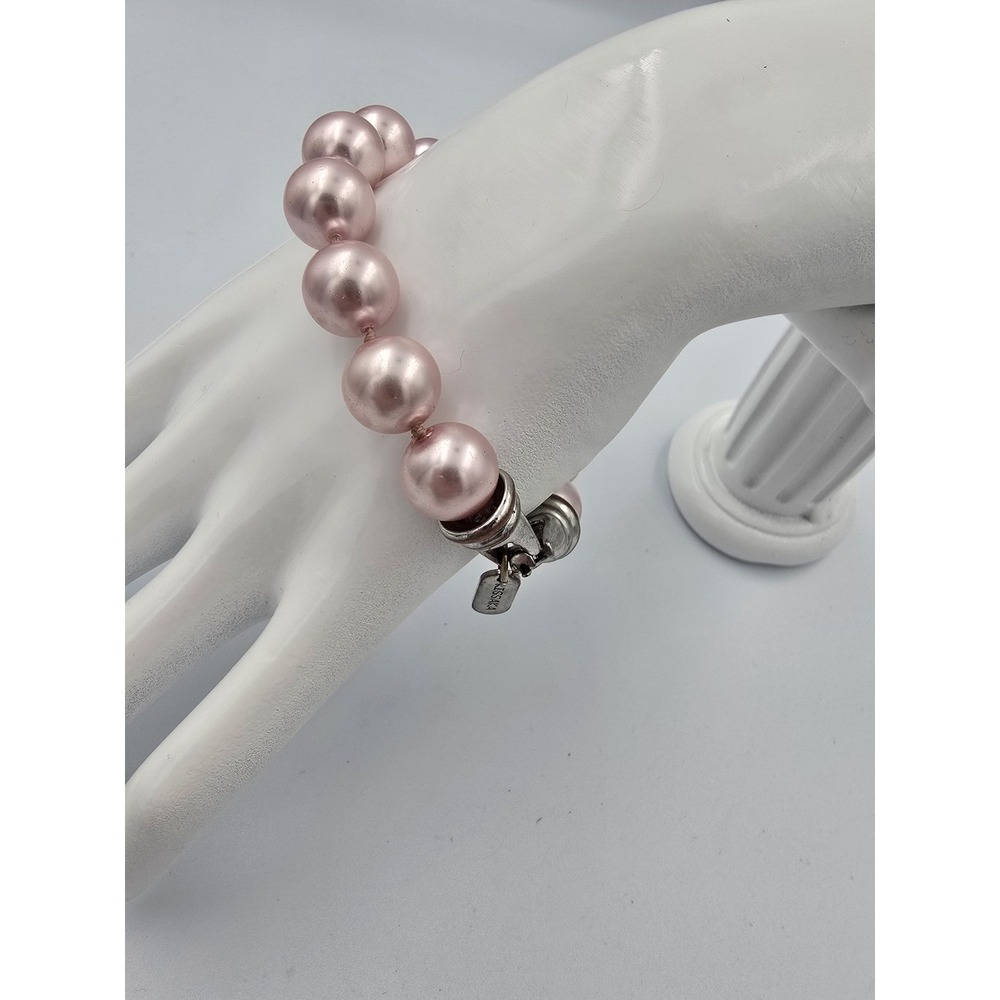 KISSAKA‎ Vintage Pink Faux Pearl Glass Bracelet Barbie Spring